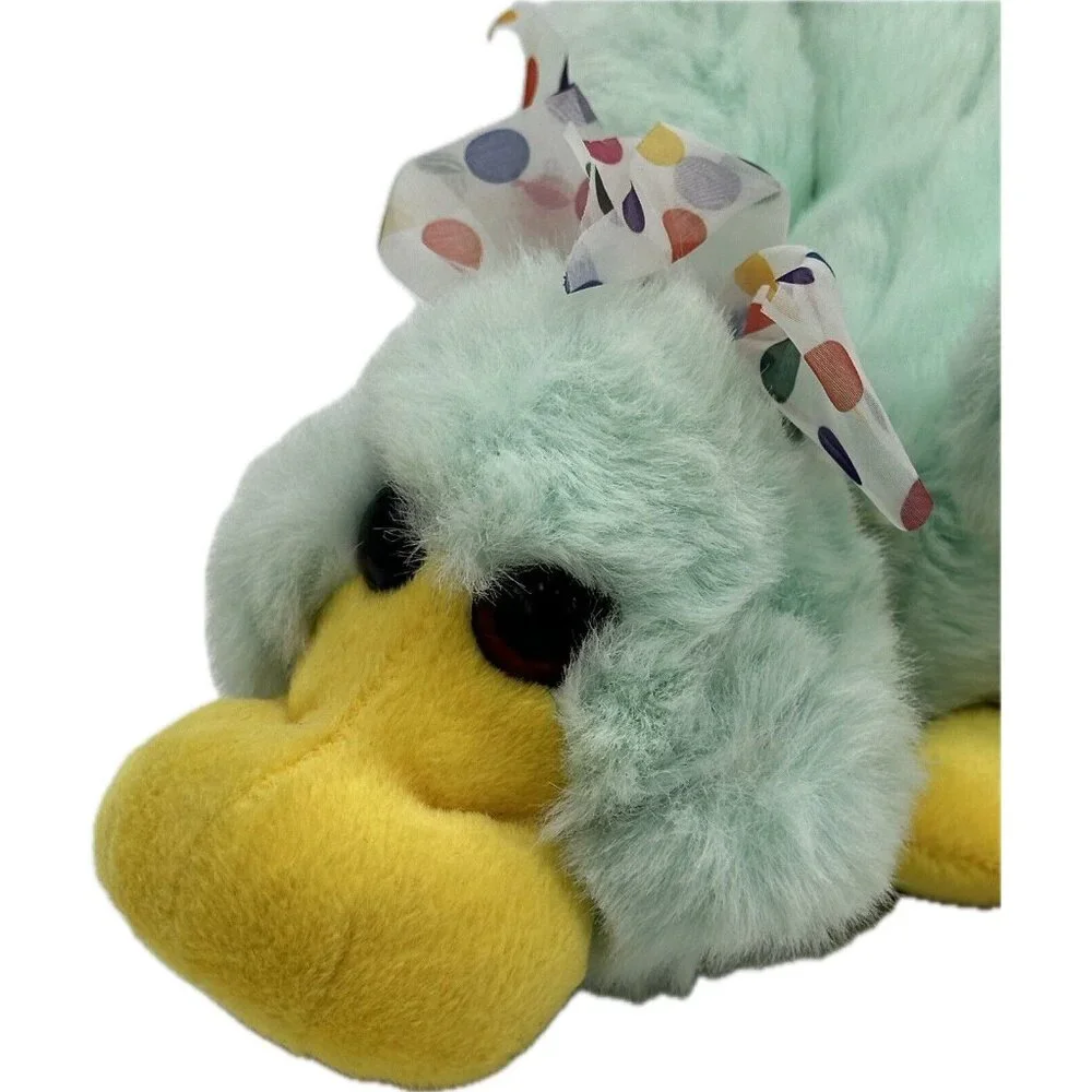 Vtg Commonwealth Duck Platypus Stuffed Animal Plush Polka Dot Bow Green RARE '93
